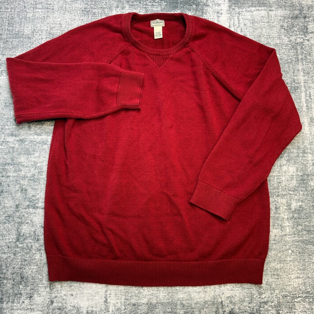LL Bean Sweater Mens 2XLT‎ Red Wicked Soft Cotton Cashmere Knit Crewneck Holiday
